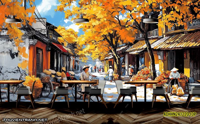 Tranh dán tường Phố cổ Hà Nội, Phố xưa - -ADHHN241220-10P - Tranh tường chất lượng cao